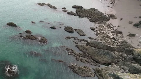 Devon coastal cliffs aerial drone view, England coastline Stock Footage 233995879