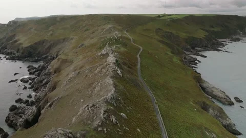 Devon coastal cliffs aerial drone view, England coastline Stock Footage 233996629