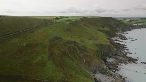 Devon coastal cliffs aerial drone view, England coastline Stock Footage 233996664