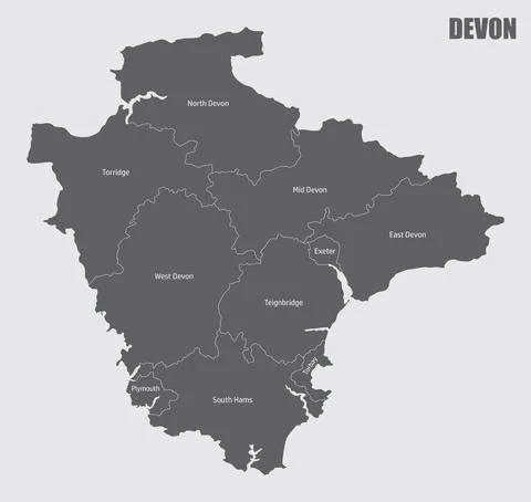 Devon county administrative map Stock Illustration