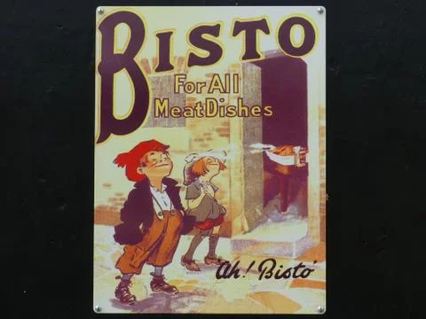 Devon, England - August 17 2018. An old metal Bisto advert, retro, found at an Stock Photos