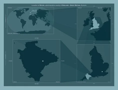 Devon, England - Great Britain. Described location diagram Illustrazione stock