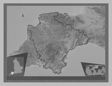 Devon, England - Great Britain. Grayscale. Major cities Stock Illustration