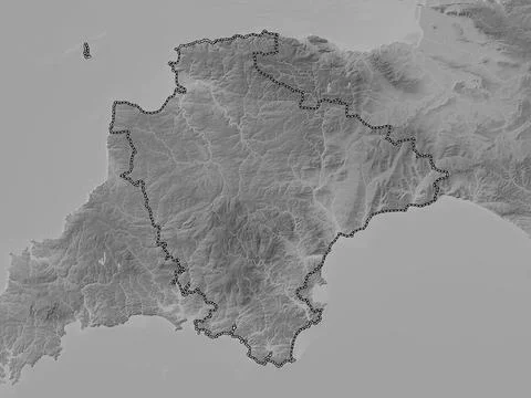 Devon, England - Great Britain. Grayscale elevation map with lakes and rivers Stock Illustration