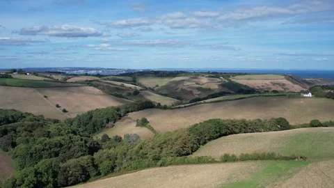 Devon Fields and Farmlands from a drone, Kingswear, Brixham, Devon, England Stock Footage 211503652