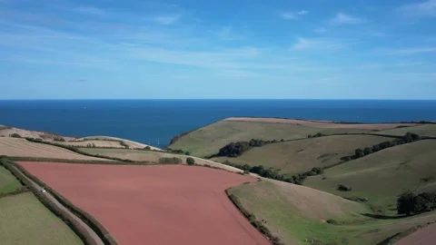 Devon Fields and Farmlands from a drone, Kingswear, Brixham, Devon, England Stock Footage 211505733