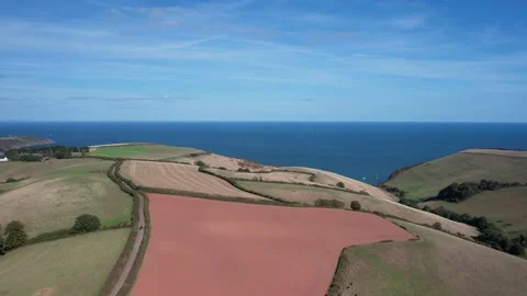 Devon Fields and Farmlands from a drone, Kingswear, Brixham, Devon, England Stock Footage 211505837