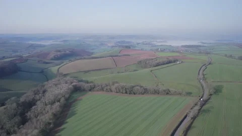 Devon Fields in the fog at morning, English Village, England, Europe Stock Footage 175793525