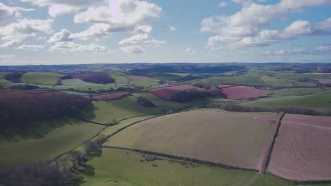 Devon Fields in Lights and Shadows, English Village, England, Europe Stock Footage 173812425