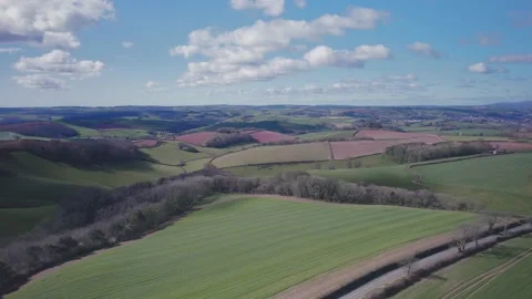 Devon Fields in Lights and Shadows, English Village, England, Europe Stock Footage 173817037