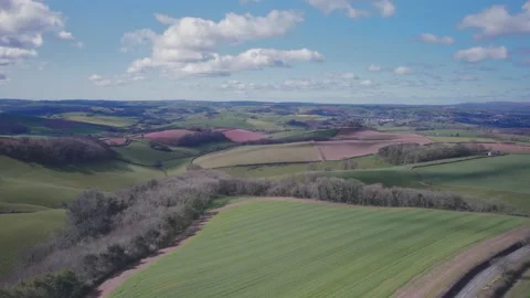 Devon Fields in Lights and Shadows, English Village, England, Europe Stock Footage 173820101