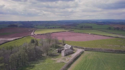 Devon Fields in Lights and Shadows, English Village, England, Europe Stock Footage 174712512