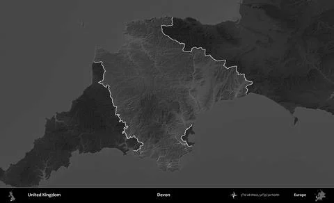 Devon highlighted, United Kingdom. Grayscale 스톡 일러스트