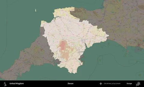 Devon highlighted, United Kingdom. OpenStreetMap Standard Stock Illustration