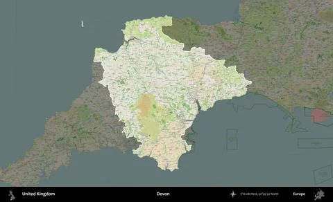 Devon highlighted, United Kingdom. OpenStreetMap French Stock Illustration