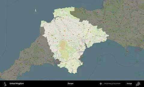 Devon highlighted, United Kingdom. OpenStreetMap German Illustrazione stock