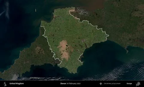 Devon highlighted, United Kingdom. Sentinel. February 2021 Illustrazione stock