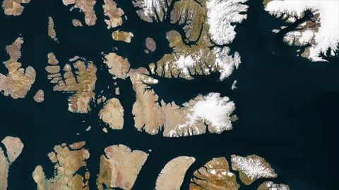 Devon Island in the Baffin Bay on a satellite image taken in June 16, 2011 스톡 일러스트