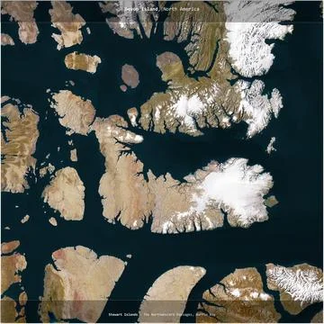 Devon Island, Canada, cropped to square. Satellite, June 16, 2011 Illustrazione stock