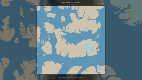 Devon Island, Canada, highlighted and labelled. Topo standard 스톡 일러스트