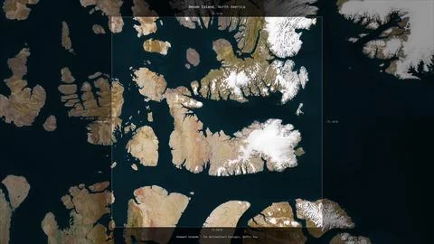 Devon Island, Canada, highlighted and labelled. Satellite, June 16, 2011 스톡 일러스트
