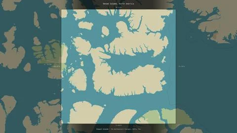 Devon Island, Canada, highlighted and labelled. Topo Humanitarian 스톡 일러스트