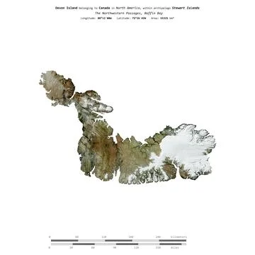 Devon Island. Canada. Shape on white. Satellite, December 31, 2003 스톡 일러스트