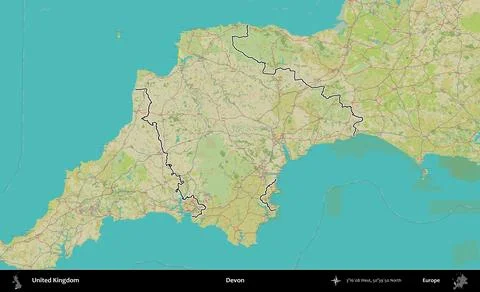 Devon outlined, United Kingdom. OpenStreetMap Humanitarian 스톡 일러스트