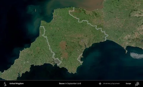 Devon outlined, United Kingdom. Sentinel. September 2018 Illustrazione stock