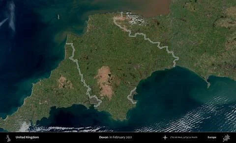 Devon outlined, United Kingdom. Sentinel. February 2021 Ilustración de archivo