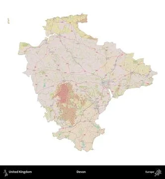 Devon, United Kingdom, isolated on white. OpenStreetMap Standard 스톡 일러스트