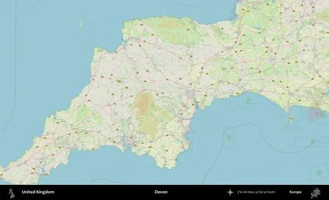 Devon, United Kingdom. OpenStreetMap German Stock Illustration
