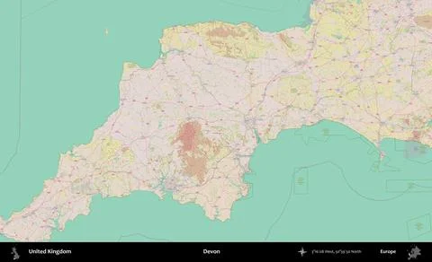 Devon, United Kingdom. OpenStreetMap Standard Stock Illustration