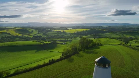 Devon Windmill over fields and farms from a drone, Torquay, Devon, England 库存影片 240648430