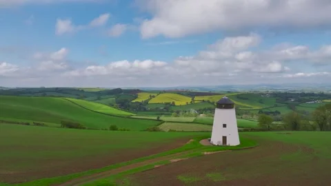 Devon Windmill over fields and farms from a drone, Torquay, Devon, England Stock Footage 241187353