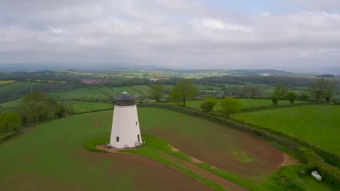 Devon Windmill over fields and farms from a drone, Torquay, Devon, England Stock Footage 241187463