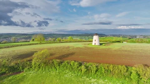 Devon Windmill over fields from a drone, Torquay, Devon, England Stock Footage 240633245