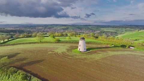 Devon Windmill over fields from a drone, Torquay, Devon, England Stock Footage 240633284