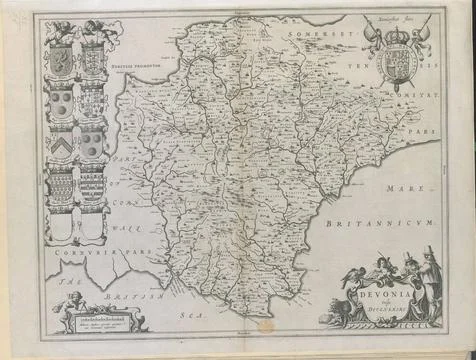 DEVONIA vulgo DEVON-SHIRE. Author(s): Blaeu, Joan Maps K.Top.11.58. Place ... Stock Photos