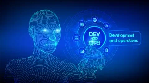 Devops. Agile development and optimisation concept on virtual screen. Softwar Illustrazione stock