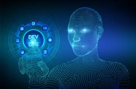 Devops. Agile development and optimisation concept on virtual screen. Softwar Illustrazione stock