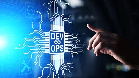 Devops Agile development and optimisation concept on virtual screen. Stock Photos
