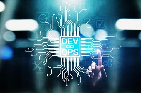 Devops Agile development and optimisation concept on virtual screen Stock Photos
