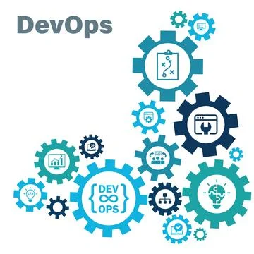 Devops. Agile development and optimization concept on virtual screen. Illustrazione stock