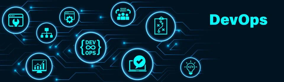 Devops. Agile development and optimization concept on virtual screen. Illustrazione stock