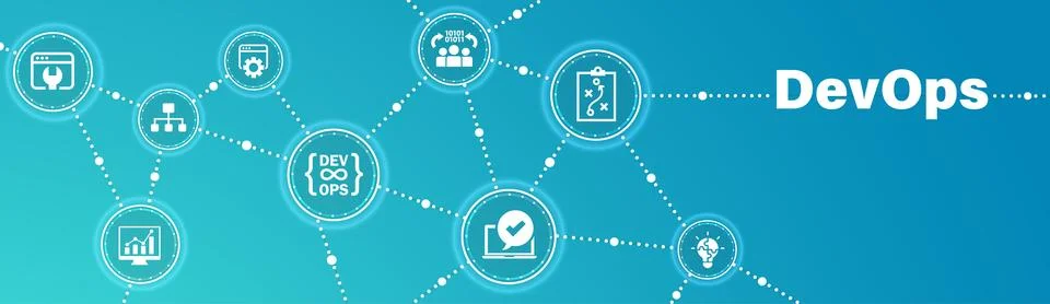 Devops. Agile development and optimization concept on virtual screen. Illustrazione stock