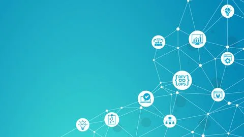 Devops. Agile development and optimization concept on virtual screen. Illustrazione stock