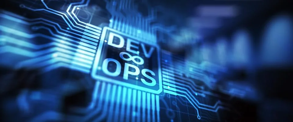 DevOps Agile development concept on virtual screen. Illustrazione stock