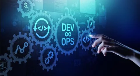 DevOps Agile development concept on virtual screen. Stock Photos