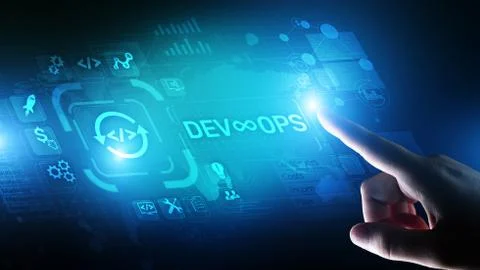 DevOps Agile development concept on virtual screen. Stock Photos